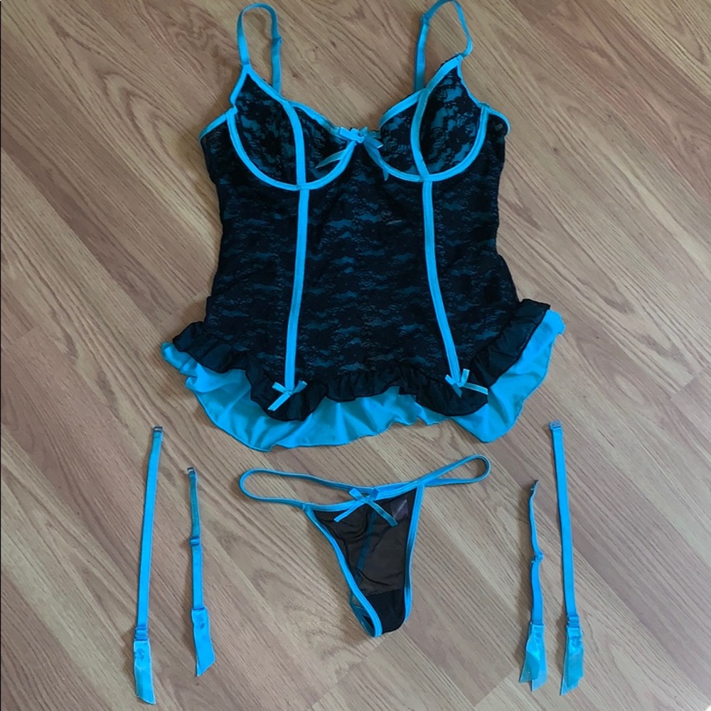 Blue & Black Lace Corset Style Set